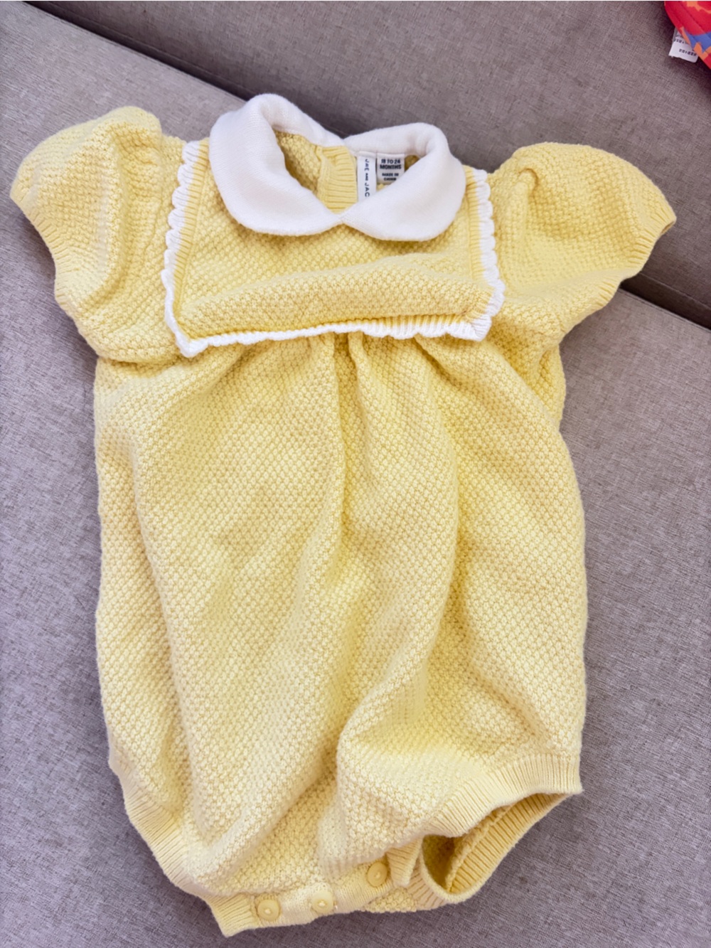 Janie and Jack Yellow Knit Baby Romper with White Trim